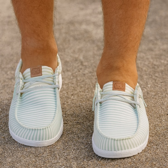 Hey Dude Green White Canvas Slip On Loafers